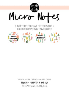 MICRO NOTES - 8 TINY NOTECARDS + 8 COORDINATING, NON-SEALING, TINY ENVELOPES