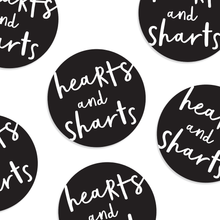 Load image into Gallery viewer, HEARTS AND SHARTS ROUND VINYL LOGO STICKER