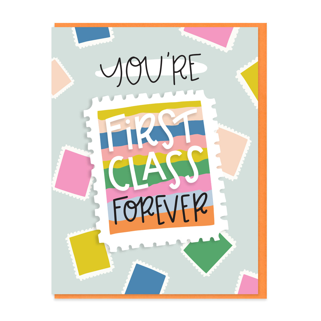 FIRST CLASS FOREVER - FUNNY ILLUSTRATED GREETING CARD
