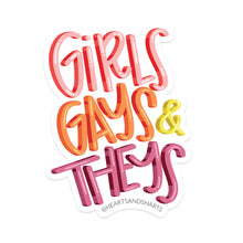 Load image into Gallery viewer, GIRLS, GAYS, & THEYS ILLUSTRATED 3X3 VINYL STICKER