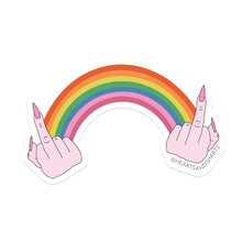 Load image into Gallery viewer, RAINBOW FLIP OFF ILLUSTRATED 3X3 VINYL STICKER