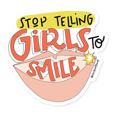 Load image into Gallery viewer, STOP TELLING GIRLS TO SMILE ILLUSTRATED 3X3 VINYL STICKER