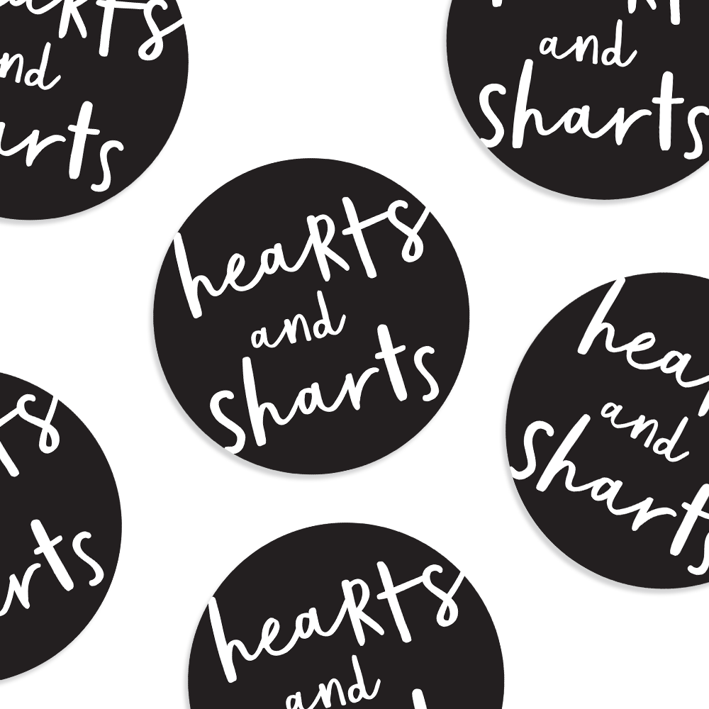 HEARTS AND SHARTS ROUND VINYL LOGO STICKER