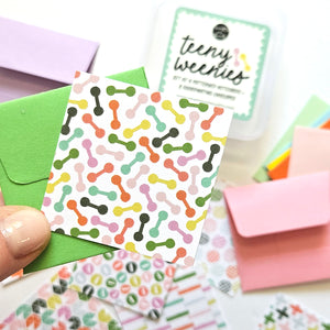 BRIGHT SHAPES TEENY WEENIES -  8 SMALL NOTECARDS + 8 COORDINATING, SEALING, 2X2 ENVELOPES