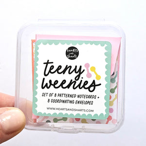 BRIGHT SHAPES TEENY WEENIES -  8 SMALL NOTECARDS + 8 COORDINATING, SEALING, 2X2 ENVELOPES
