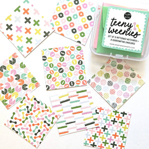 BRIGHT SHAPES TEENY WEENIES -  8 SMALL NOTECARDS + 8 COORDINATING, SEALING, 2X2 ENVELOPES