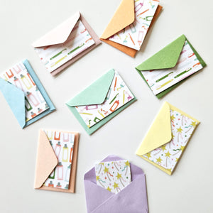 MICRO NOTES - 8 TINY NOTECARDS + 8 COORDINATING, NON-SEALING, TINY ENVELOPES