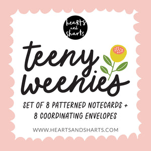 FLORAL TEENY WEENIES -  8 SMALL NOTECARDS + 8 COORDINATING, SEALING, 2X2 ENVELOPES