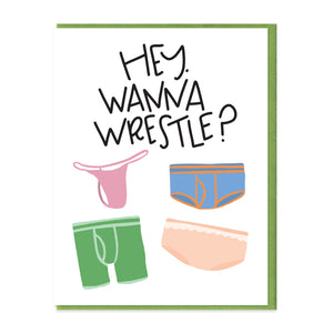 WANNA WRESTLE - FUNNY ILLUSTRATED GREETING CARD